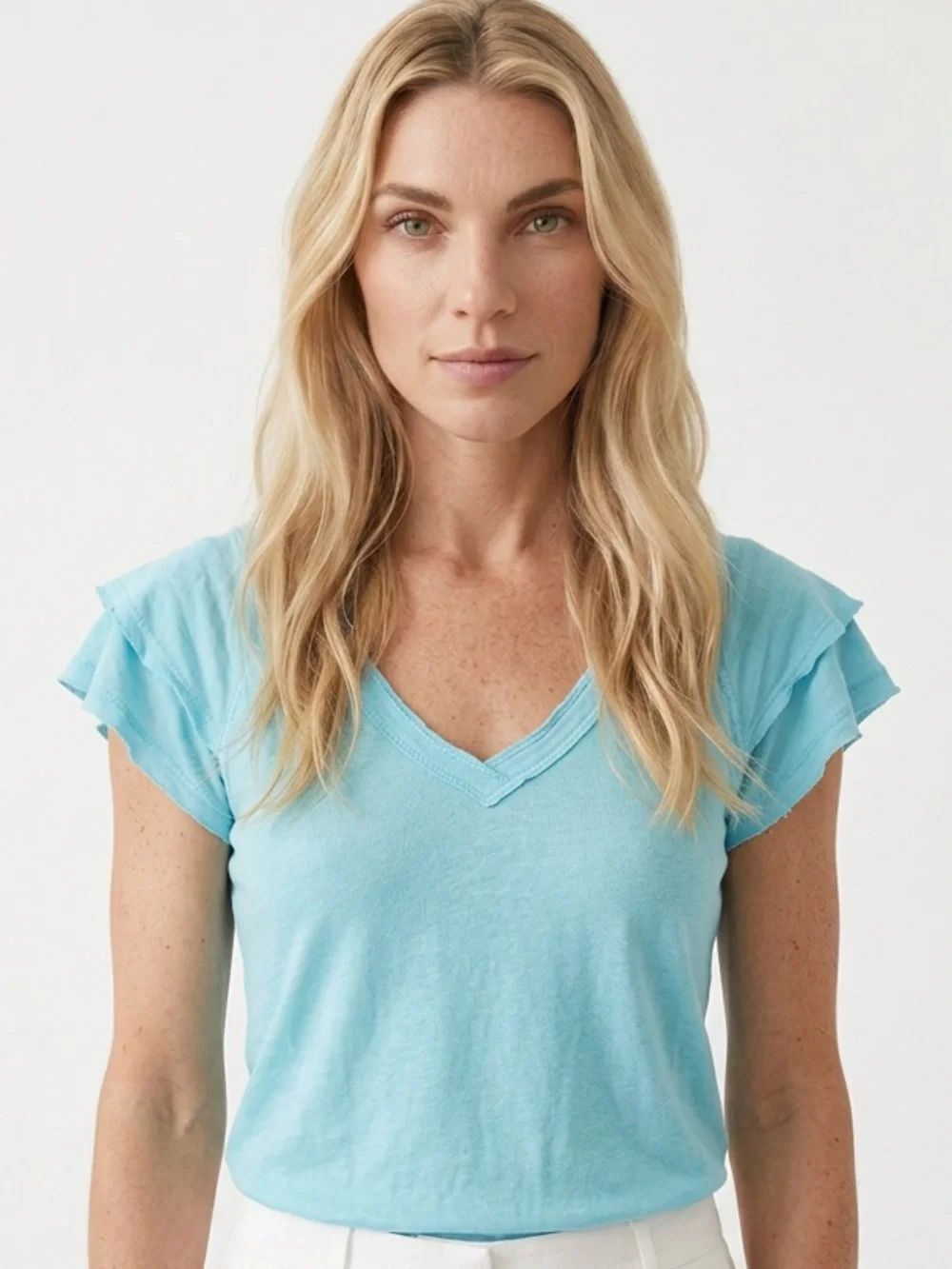 ANTHROPOLOGIE | MAEVE Light Blue V-Neck Flutter Sleeve Top Women’s Size X-Small